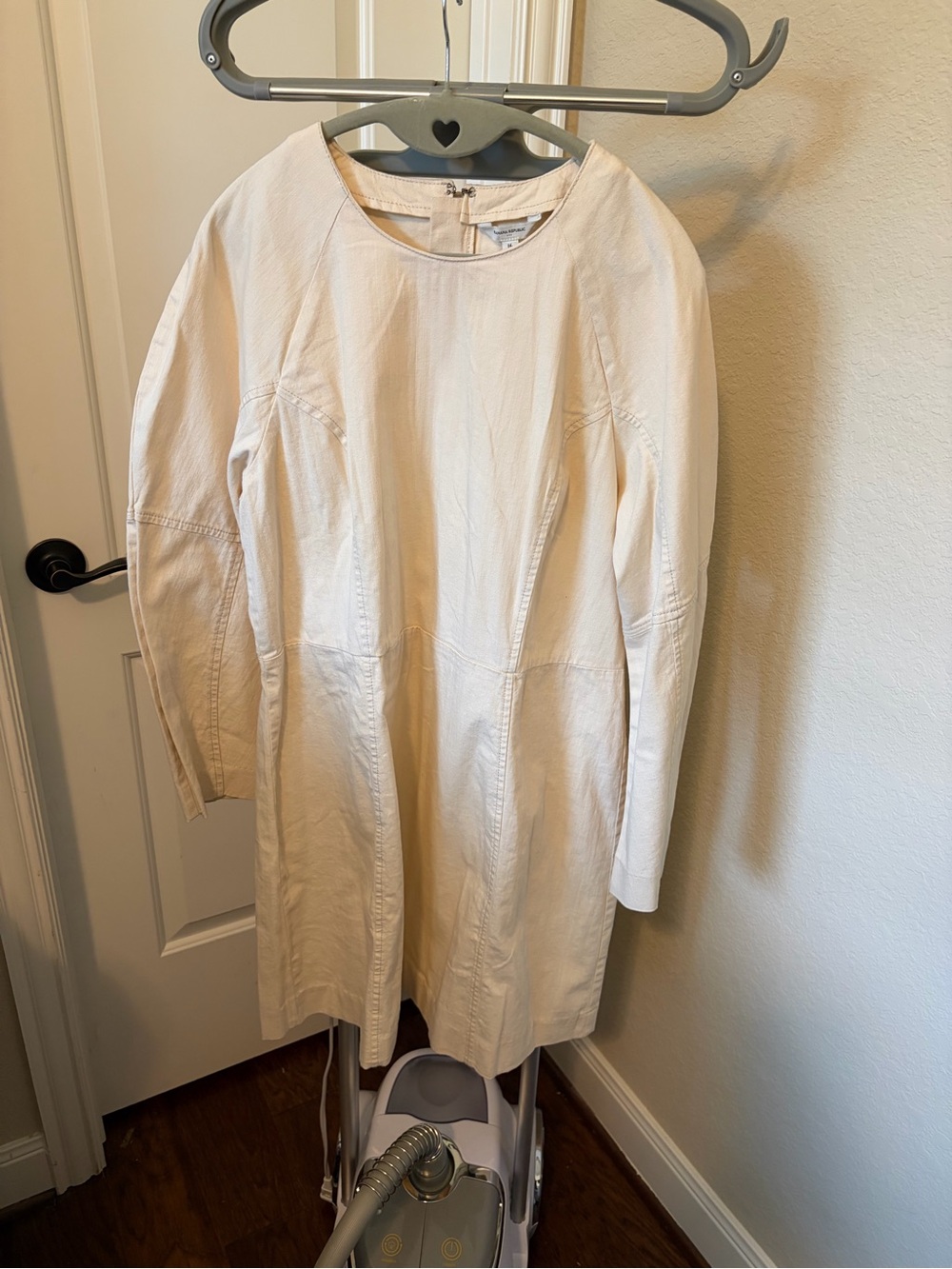 Banana Republic Cream Long-Sleeve Denim Shift Dress